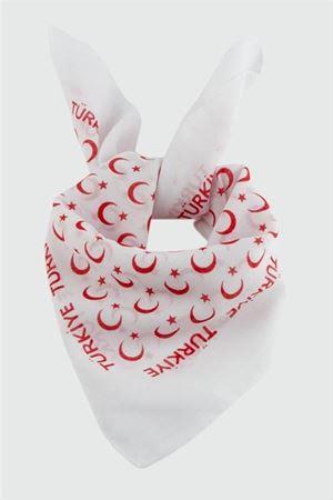 Ay Yıldız Desenli Bandana 50*50 - Beyaz