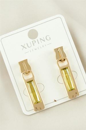 Xuping Fermuar Zirkon Taşlı Lüks Çelik Küpe - Sarı