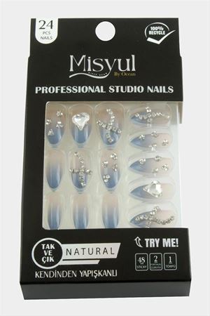 Misyul Taşlı Takma Tırnak 24 Adet - Mavi