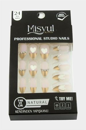 Misyul Taşlı Takma Tırnak 24 Adet - Açık Pembe