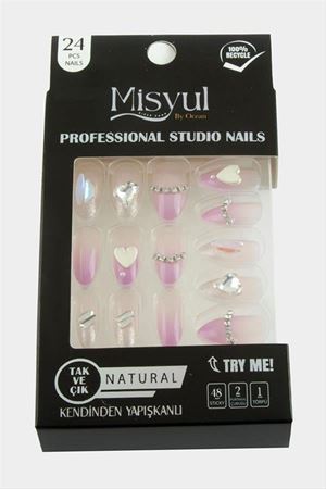 Misyul Taşlı Takma Tırnak 24 Adet - Pembe