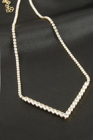 Üçgen Tamtur Zirkon Taşlı Lüks Kolye 4 mm - Sarı