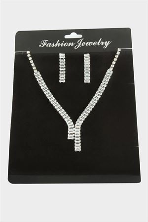 Tamtur Baget Zirkon Taşlı Lüks Set Kolye 7 mm - Gümüş Rengi