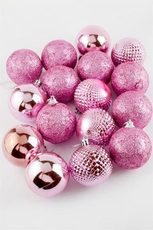 16 Adet Lüks Pembe Renkli Cici Top Yılbaşı Ağaç Süsü - Pembe