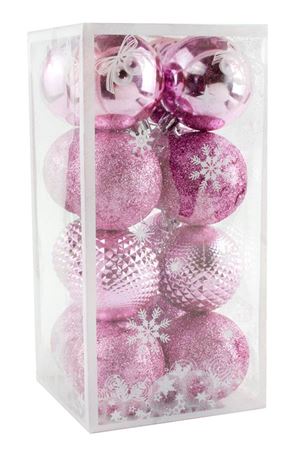16 Adet Lüks Pembe Renkli Cici Top Yılbaşı Ağaç Süsü - Pembe