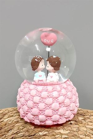 Balon Pilli Müzikli Işıklı Kar Küresi (Orta Boy) - Pembe