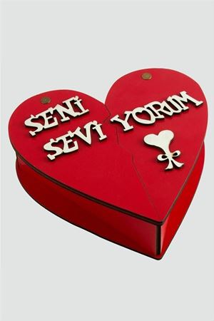 Seni Seviyorum Yazılı Ahşap Kutu - Kırmızı