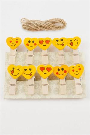 10 Adet Kalp Emoji Süs Mandal - Sarı