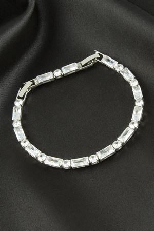 Dikdörtgen Zirkon Taşlı Lüks Kararmaz Bileklik 4*9 mm - Gümüş Rengi