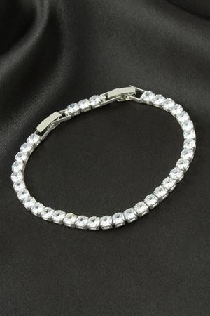 Yuvarlak Zirkon Taşlı Lüks Kararmaz Bileklik 4 mm - Gümüş Rengi
