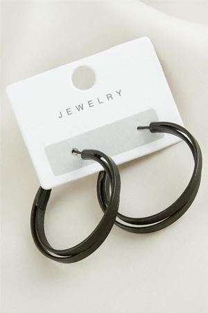 Çift Halka Trend Küpe 3,5 cm - Siyah