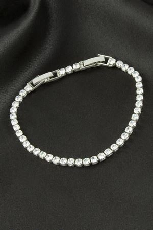 Yuvarlak Zirkon Taşlı Lüks Kararmaz Bileklik 3 mm - Gümüş Rengi