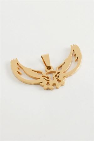 Çift Başlı Kartal Çelik Kolye Ucu 3,5 cm - Sarı