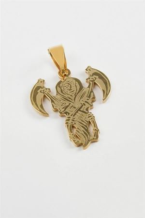 Baltalı Kuru Kafa Çelik Kolye Ucu 2,5 cm - Sarı