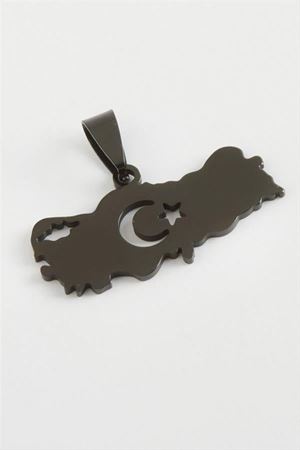 Ay Yıldız Çelik Kolye Ucu 3,5 cm - Siyah