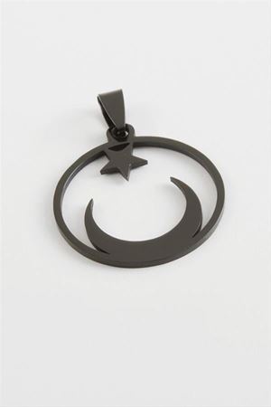 Ay Yıldız Çelik Kolye Ucu 3 cm - Siyah