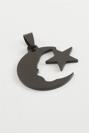Ay Yıldız Çelik Kolye Ucu 3 cm - Siyah