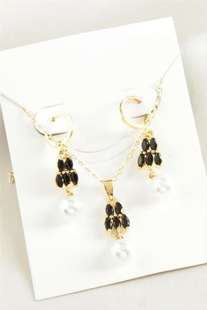 İnci Zirkon Taşlı Set Kolye - Sarı