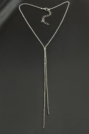 Çift Şerit Taşlı Çelik Kolye 2 mm - Gümüş Rengi