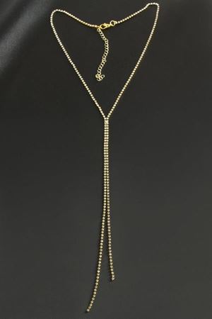 Çift Şerit Taşlı Çelik Kolye 2 mm - Sarı