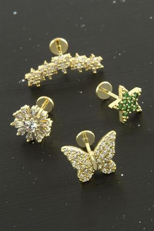 Tragus Zirkon Taşlı  Piercing 1 Adet - Gümüş Rengi
