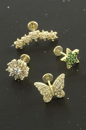 Tragus Zirkon Taşlı  Piercing 1 Adet - Sarı