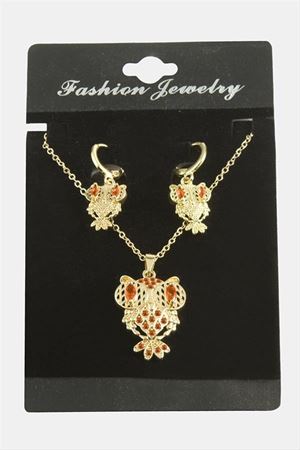 Baykuş Zirkon Taşlı Set Kolye - Kırmızı