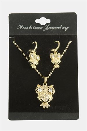 Baykuş Zirkon Taşlı Set Kolye - Gümüş Rengi