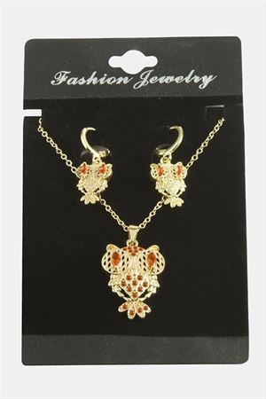 Baykuş Zirkon Taşlı Set Kolye - Siyah