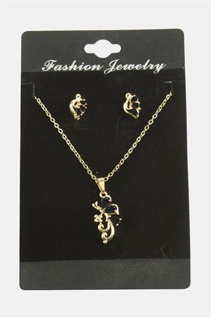 Yusufçuk Zirkon Taşlı Set Kolye - Siyah