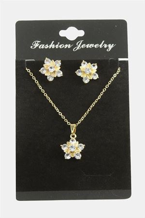 Çiçek Zirkon Taşlı Set Kolye - Gümüş Rengi