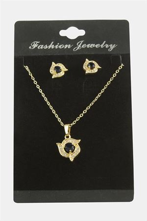 Çiçek Zirkon Taşlı Set Kolye - Yeşil