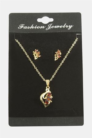 Çiçek Zirkon Taşlı Set Kolye - Siyah
