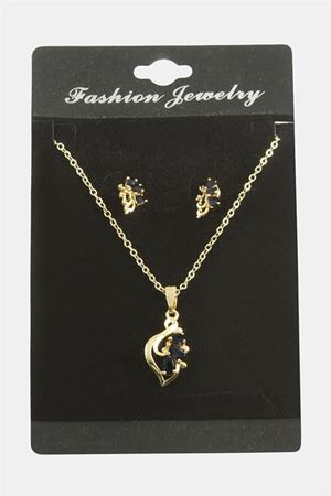 Çiçek Zirkon Taşlı Set Kolye - Siyah