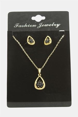 Oval Kartanesi Zirkon Taşlı Set Kolye - Yeşil