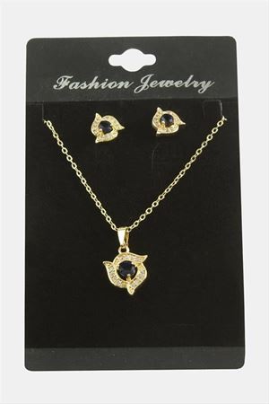 Çiçek Zirkon Taşlı Set Kolye - Kırmızı