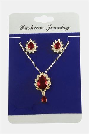 Oval Zirkon Taşlı Set Kolye - Gümüş Rengi