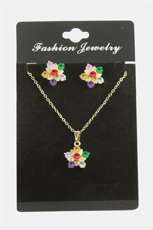 Çiçek Zirkon Taşlı Set Kolye - Karışık Renk 1