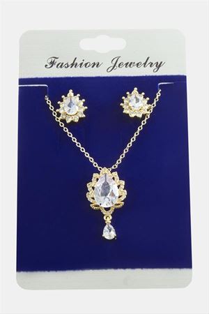 Oval Zirkon Taşlı Set Kolye - Gümüş Rengi