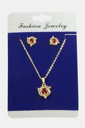 Çiçek Zirkon Taşlı Set Kolye - Karışık Renk 1