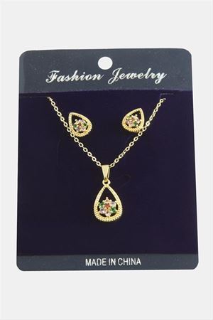 Oval Kartanesi Zirkon Taşlı Set Kolye - Karışık Renk 1