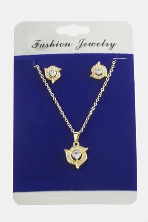 Çiçek Zirkon Taşlı Set Kolye - Gümüş Rengi