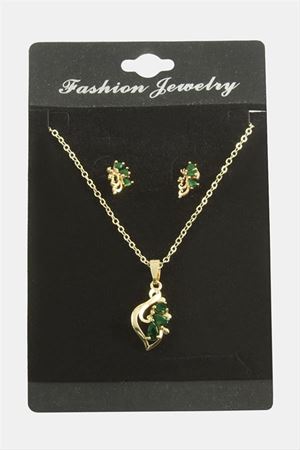 Çiçek Zirkon Taşlı Set Kolye - Yeşil