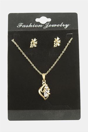 Çiçek Zirkon Taşlı Set Kolye - Gümüş Rengi