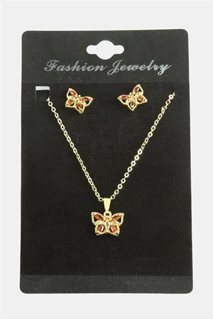 Kelebek Zirkon Taşlı Set Kolye - Karışık Renk 1