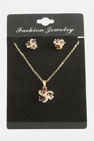 Çiçek Damla Zirkon Taşlı Set Kolye - Yeşil