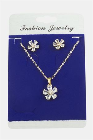 Papatya Zirkon Taşlı Set Kolye - Gümüş Rengi