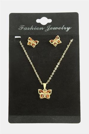 Kelebek Zirkon Taşlı Set Kolye - Yeşil
