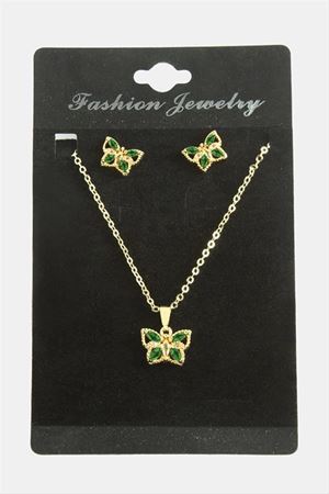 Kelebek Zirkon Taşlı Set Kolye - Yeşil