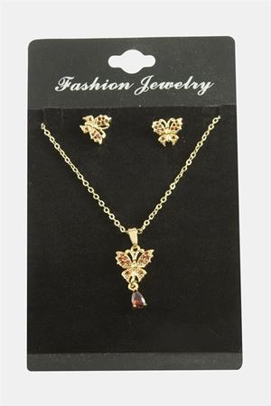 Kelebek Zirkon Taşlı Set Kolye - Kırmızı